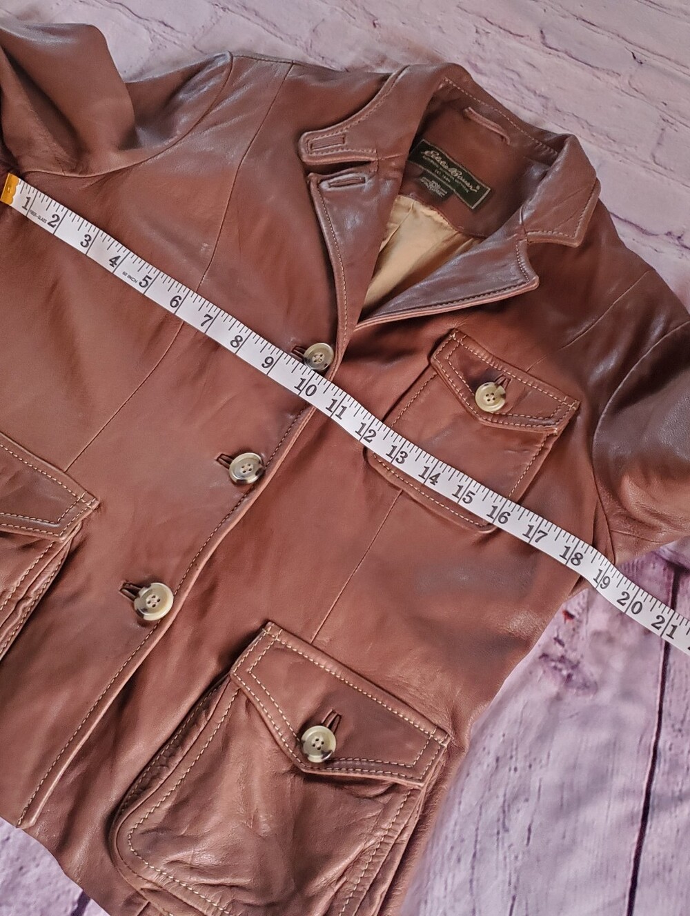 Eddie Bauer Brown Leather Moto Jacket Vintage Button-up Punk Gothic Rock Y2K Med - Picture 11 of 13